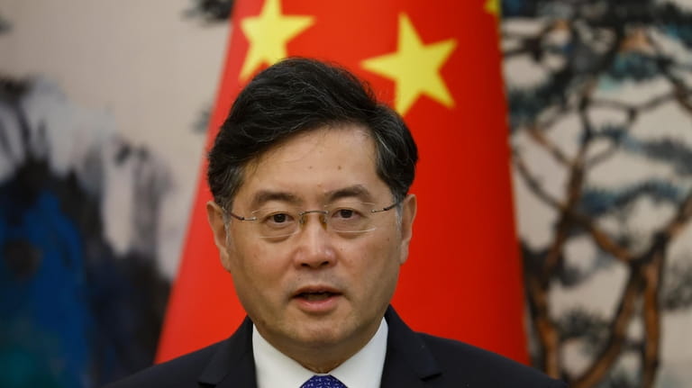Chinese Foreign Minister Qin Gang attends a joint news conference...