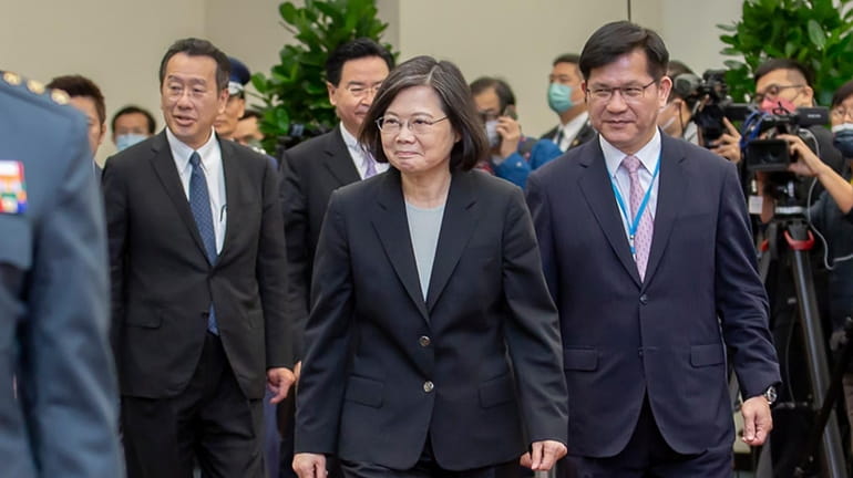Taiwanese President Tsai Ing-wen arrives as she prepares to depart on...