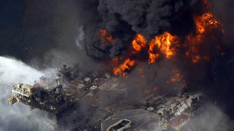 The Deepwater Horizon oil rig is seen burning. A U.S....