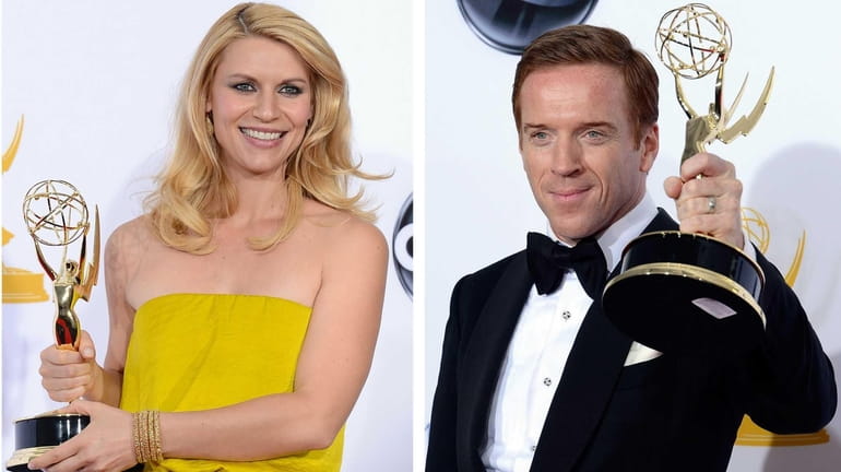Claire Danes and Damian Lewis, celebrate Emmy wins for their...