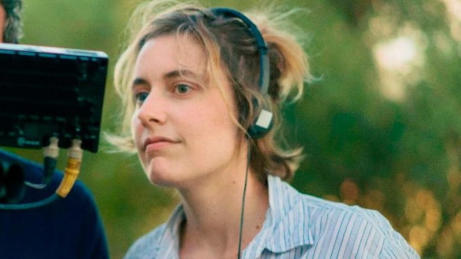 Sam Levy and Greta Gerwig on the set of "Lady...