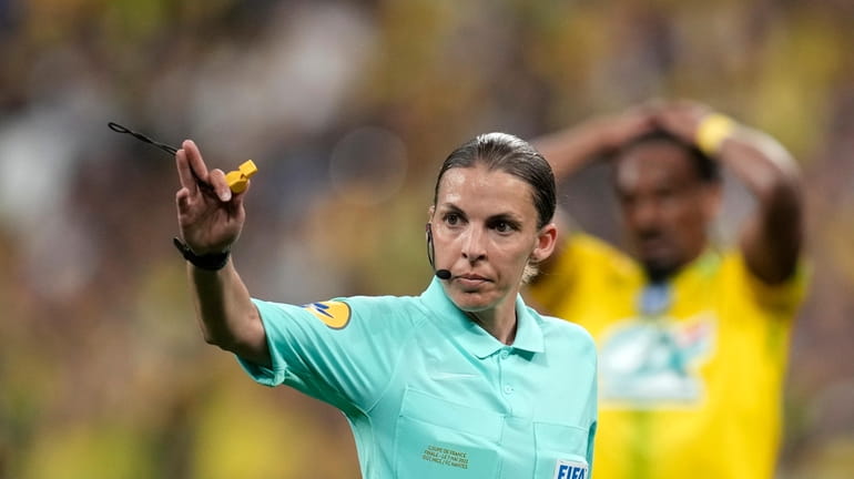 Referee Stephanie Frappart gives directions during the French Cup final...