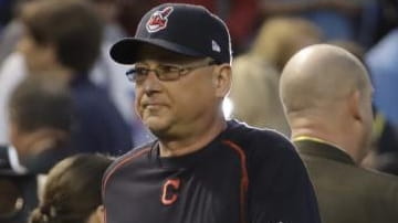Cleveland Indians manager Terry Francona watches batting practice before Game...