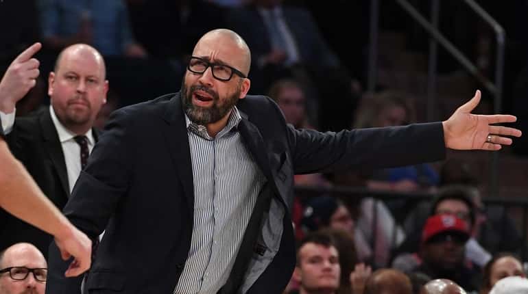 Knicks head coach David Fizdale reacts to a referee during...