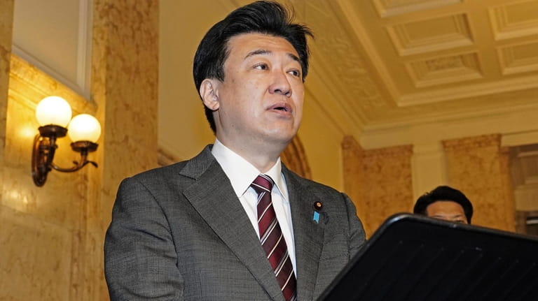 Japanese Defense Minister Minoru Kihara speaks during a news conference...
