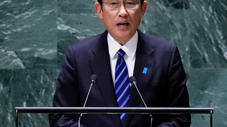 Japan's Prime Minister Fumio Kishida addresses the 78th session of...