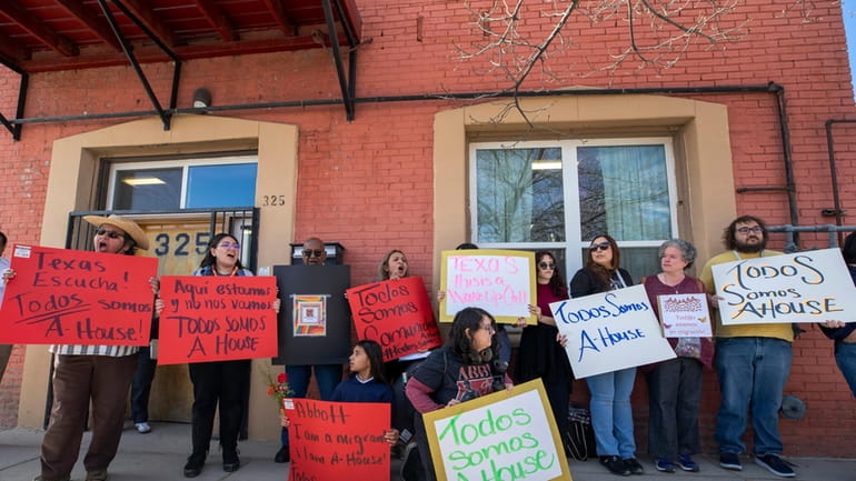 Local residents demonstrate their support for Annunciation House, Feb. 23,...