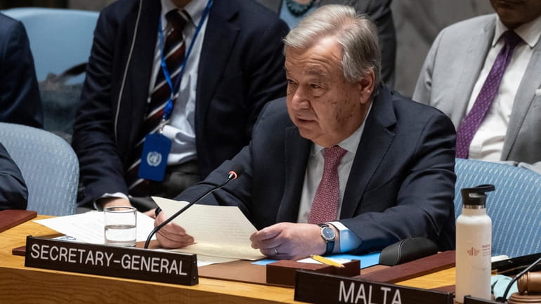 United Nations Secretary-General Antonio Guterres addresses the United Nations Security...