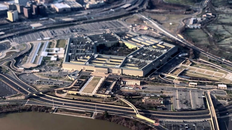 The Pentagon is seen in this aerial view made through...