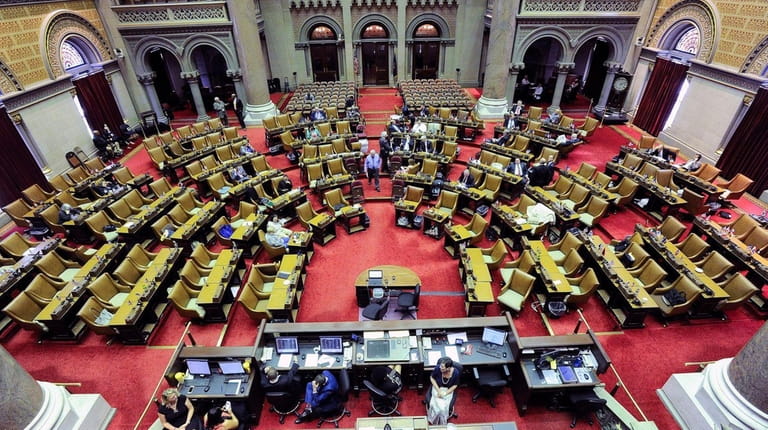 The New York Assembly chamber during a special legislative session...