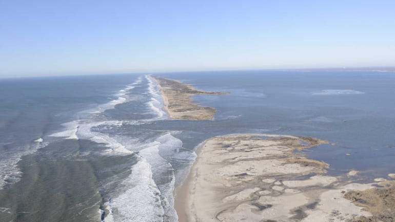 A view of the breach caused by Superstorm Sandy on...