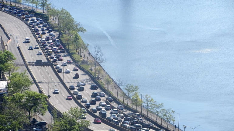 Traffic headed north on the FDR Drive is backed up...