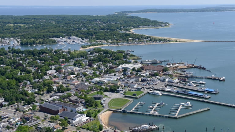 Aerial view of the Village of Greenport, one of the...