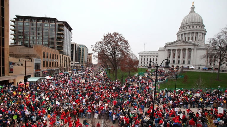 Protesters gather for the "We Are Wisconsin" rally and petition...