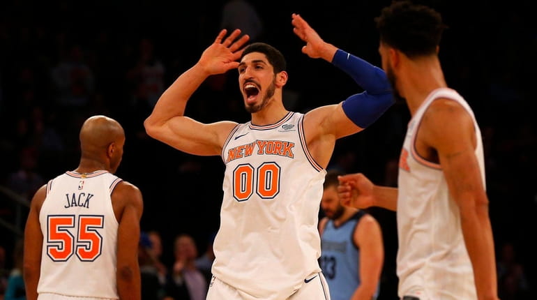 Enes Kanter of the Knicks reacts late in the second...