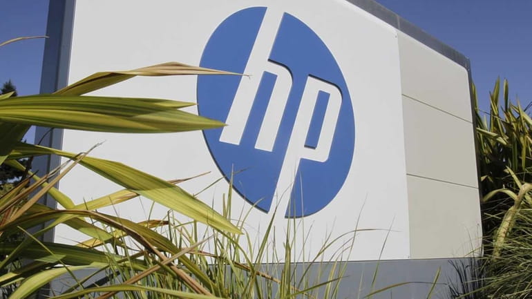 The Hewlett Packard Co. logo at headquarters in Palo Alto,...