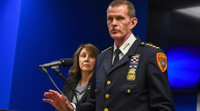 Suffolk Police Chief of Department Stuart Cameron speaks Wednesday as...