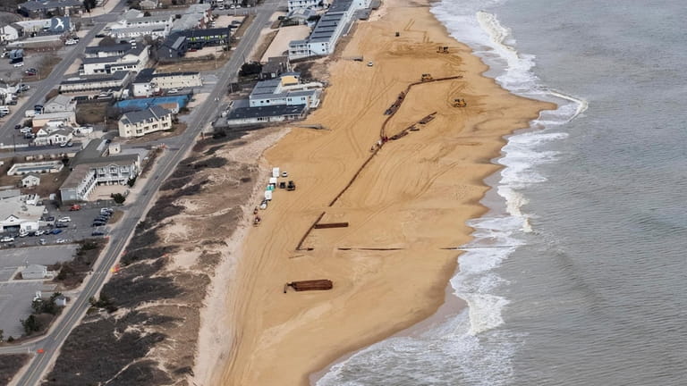 Sand restoration takes place on Montauk beaches in February.