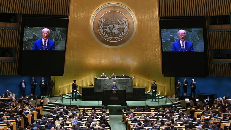 President Joe Biden addresses the United Nations General Assembly in...