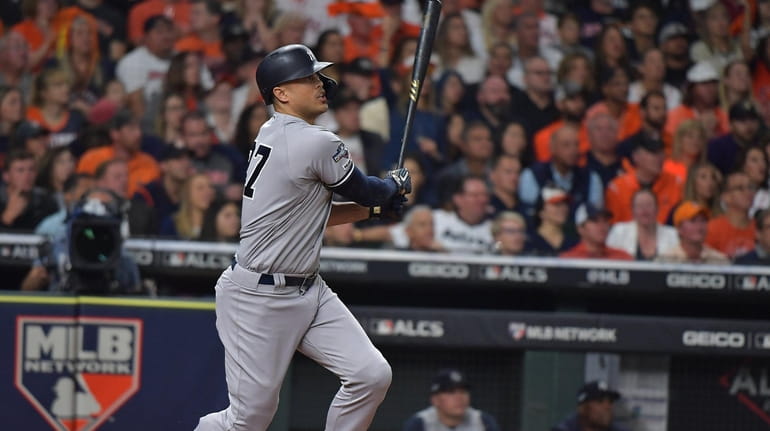 Giancarlo Stanton homered in the sixth inning of Game 1...