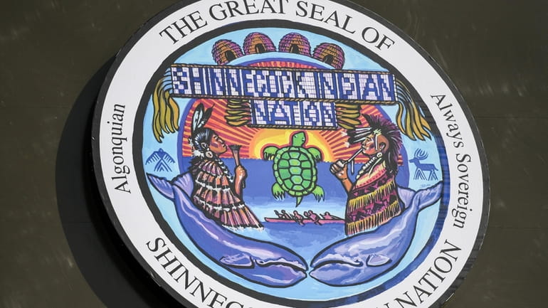 The Shinnecock Tribal Seal is seen on the Shinnecock Indian...
