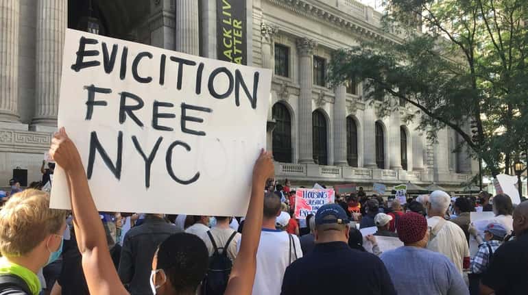 Rent protesters rallied in Manhattan this summer. 