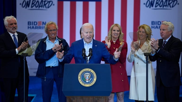 President Joe Biden speaks during a campaign event in Philadelphia,...