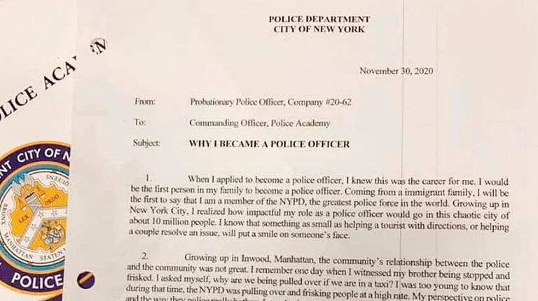 Letter from new probationary police Officer Jason Rivera to the...