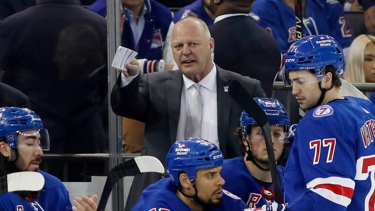 Rangers head coach Gerard Gallant reacts in the first period...