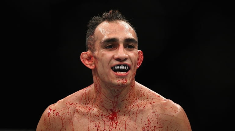 Tony Ferguson looks on while competing against Anthony Pettis in...