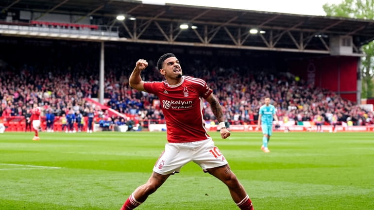 Nottingham Forest's Gibbs-White celebrates his side's first goal of the...