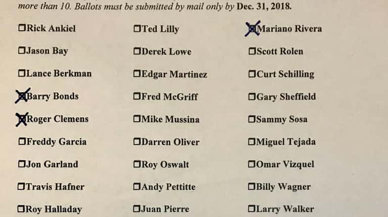 Newsday baseball columnist David Lennons Hall of Fame ballot.