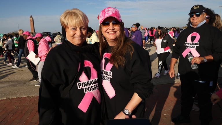 Breast cancer survivors Pattie Venti, 73, of East Meadow, left,...