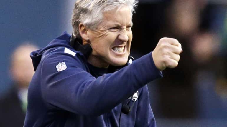 Seattle Seahawks head coach Pete Carroll reacting to the Tampa...