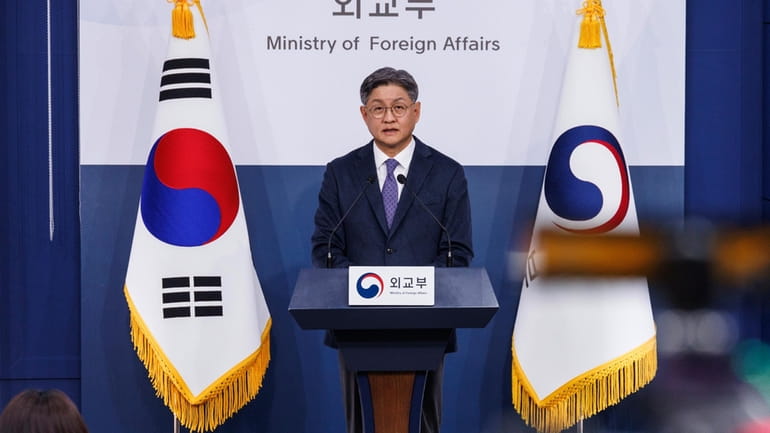 South Korean Foreign Ministry spokesperson Lim Soo-suk speaks during a...