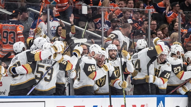 Vegas Golden Knights celebrate their win over the Edmonton Oilers...