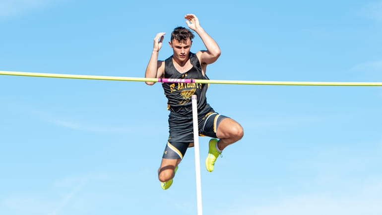 St. Anthony's Nicholas Lourenco during the pole vault event at...