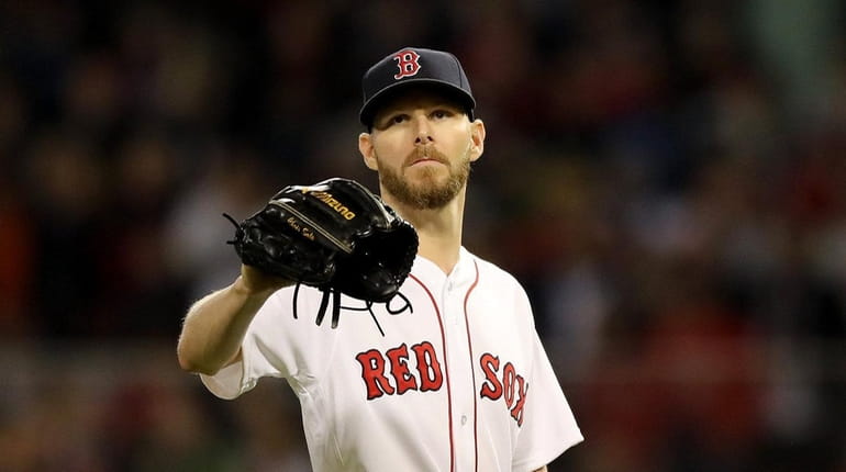 Chris Sale  reacts during short outing against the Los Angeles...