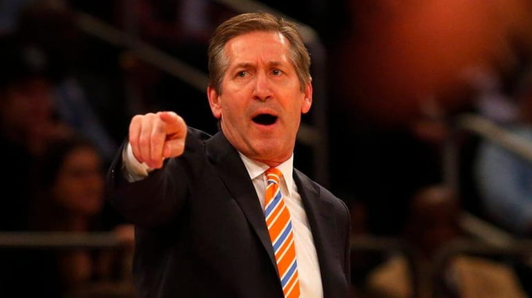 Knicks head coach Jeff Hornacek reacts during a game against...