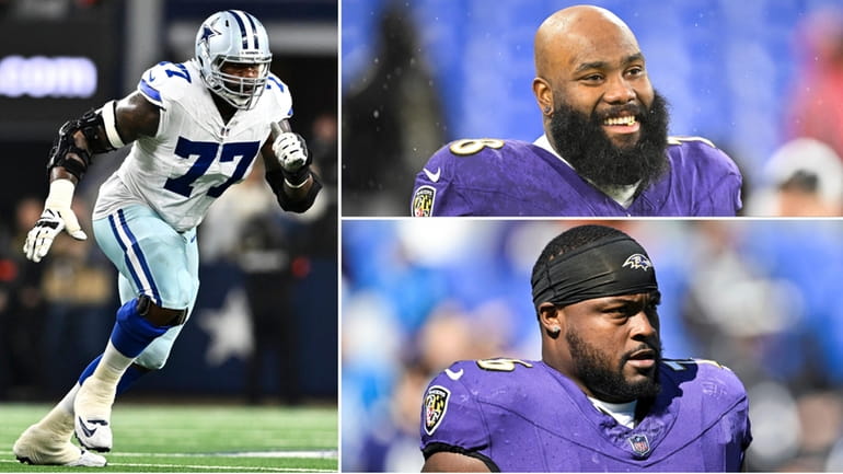 Clockwise, from top left: New Jets offensive linemen Tyron Smith,...
