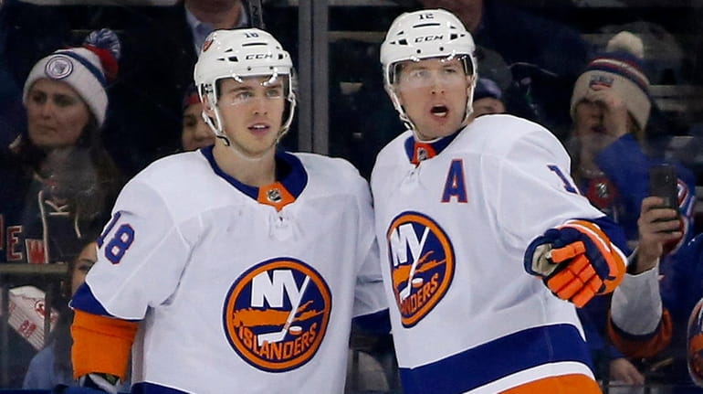 Josh Bailey of the Islanders celebrates his first period goal...