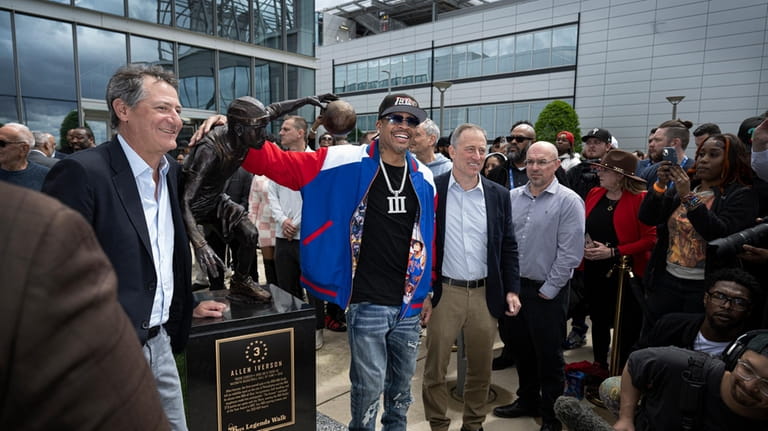 Former Philadelphia 76ers NBA basketball player Allen Iverson poses with...