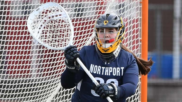 Northport goalie Claire Morris protects the net against Smithtown West...