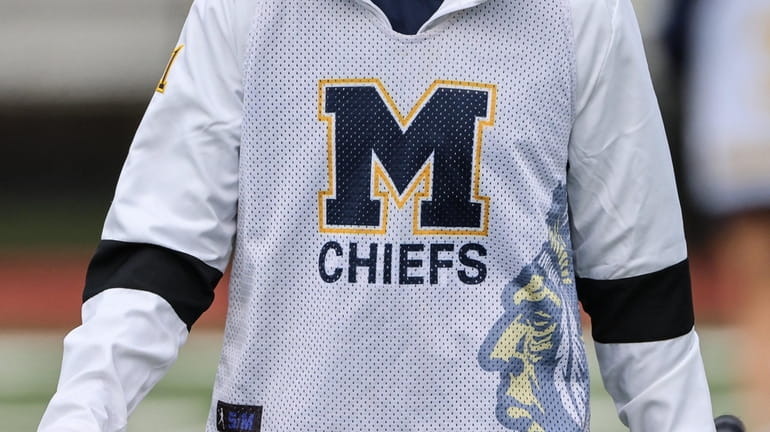 The Massapequa Chiefs logo on a girls lacrosse pullover on April...