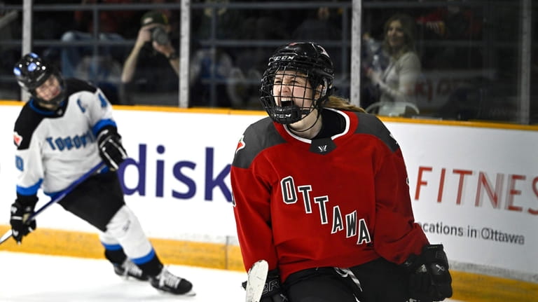 Ottawa's Daryl Watts (9) celebrates a goal against Toronto during...