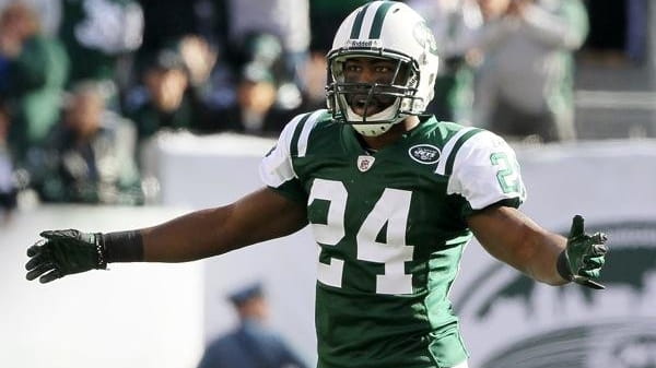 Cornerback Darrelle Revis reacts during a game in an undated...