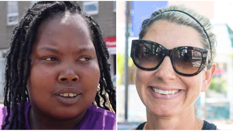 Destiny Ellis of Freeport, left, and Kerri Dobbeck of Shirley shared their views...