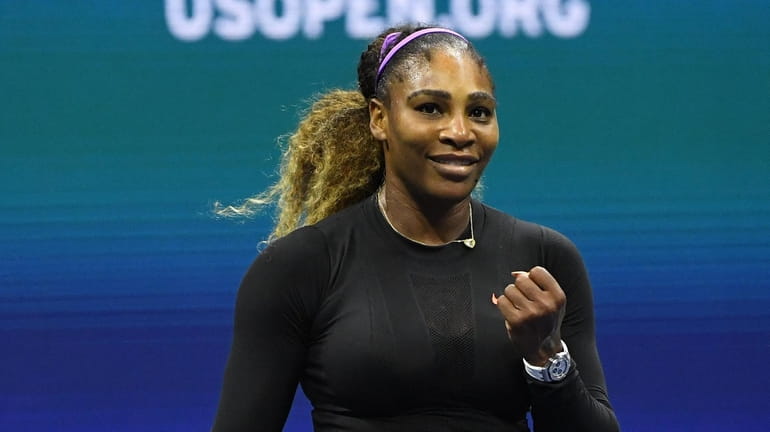 Serena Williams reacts after match point against Elina Svitolina in...