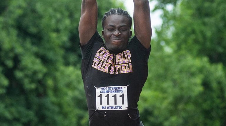Central Islip's Ryan Antwi competes in the Division I boys triple...
