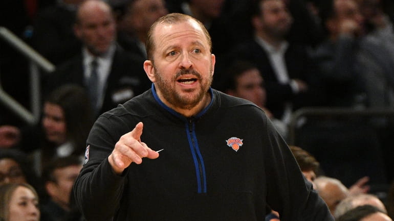 Knicks head coach Tom Thibodeau gestures in the second half...